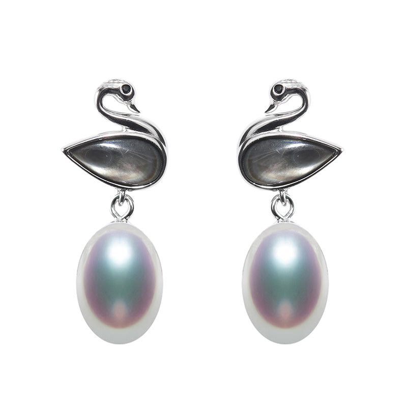Swan 7.5-8mm Real Teardrop Shaped Pearl Earrings For Girlfriend S925 Sterling Silver Gift