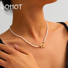 SOHandmade BOHO Small Imitation Pearl Chic Alloy Hollow Flower Pendant Women Choker Necklace Trendy For Femake Jewelry
