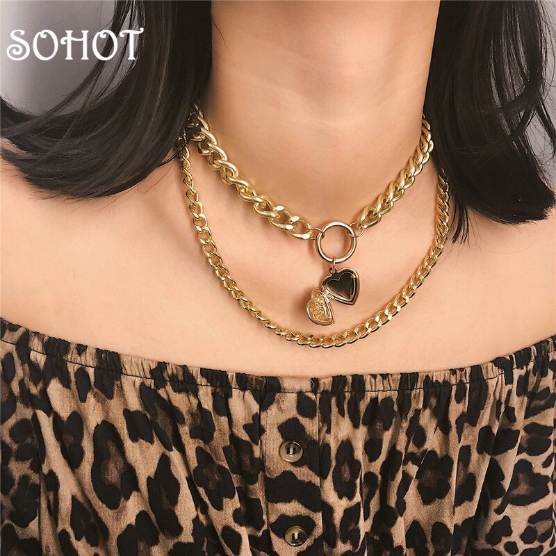 SOPunk Style Multilayer Opened Heart Pendant Women Chokers Necklaces Creatived Chic Charming Girl Birthday Gift