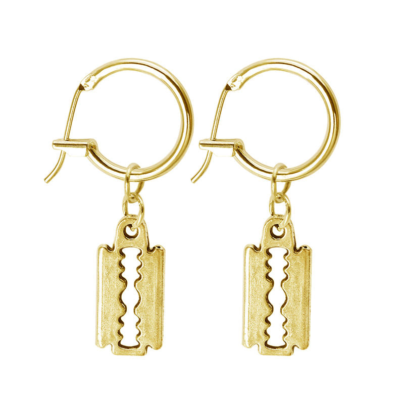 Neo-Gothic Style Tiny Razor blade Pendant Hoop Earrings Gold Silver Color Punk Accessories For Men Summmer Party Cool Gift