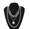 SO Oversize Big Hyperbole Punk Women Multilayer Chokers Necklaces Chic Small Emboss Round Pendant For Party Jewelry