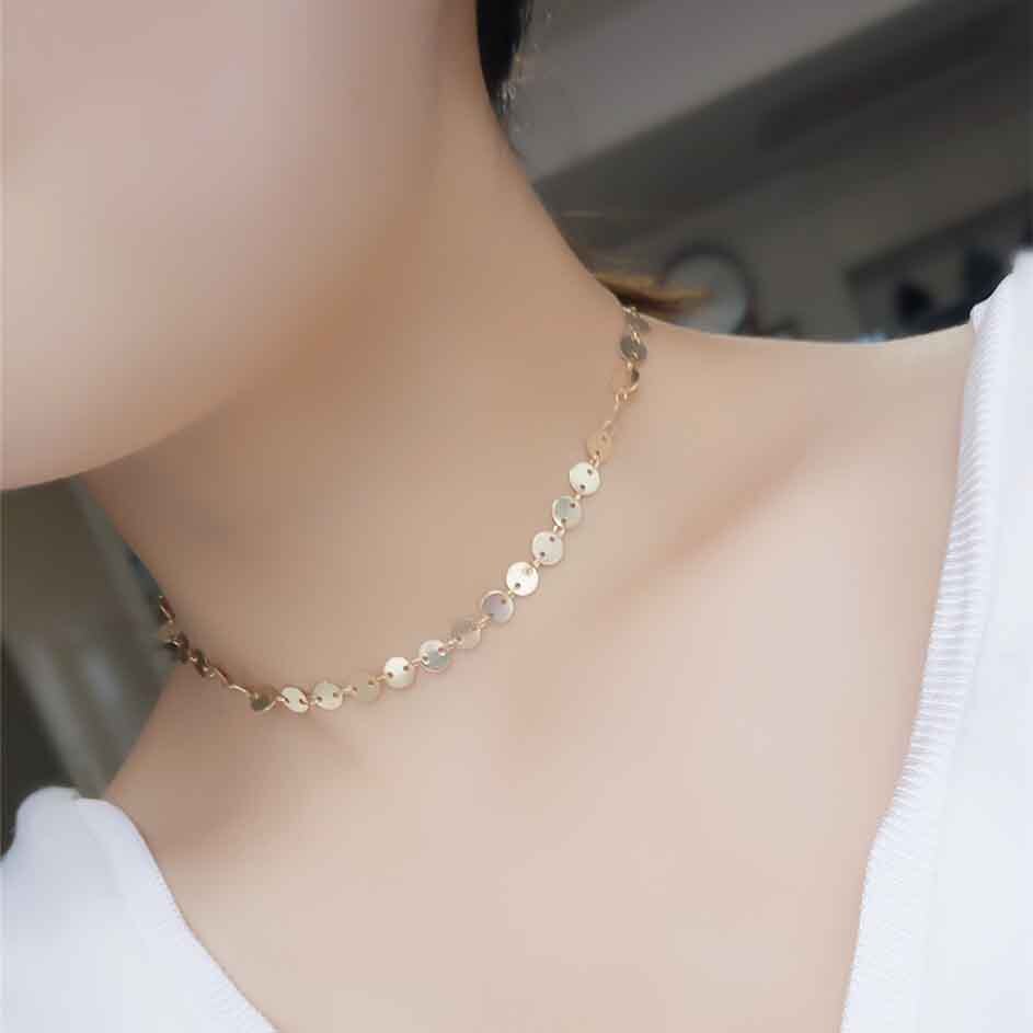 SOTrendy Maxi Style Circle sequins Chokers Necklace For Women Bijoux Charm Gold Silver Color OL Jewelry Accessories Gift
