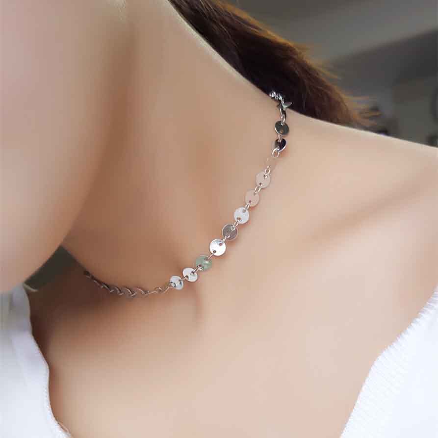 SOTrendy Maxi Style Circle sequins Chokers Necklace For Women Bijoux Charm Gold Silver Color OL Jewelry Accessories Gift