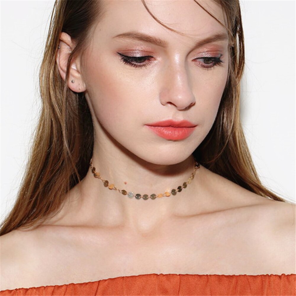 SOTrendy Maxi Style Circle sequins Chokers Necklace For Women Bijoux Charm Gold Silver Color OL Jewelry Accessories Gift