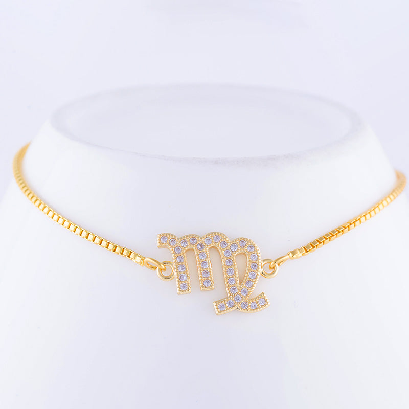 12 Constellations Jewelry Virgo Symb Link Chain Bracelet Micro Pave Crystal CZ Zodiac Signs Charm Bracelet for Women
