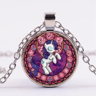 Cartoon My Little Horse Baoli Poni Series Necklace Cute Magic Rainbow Horse Glass Gem Pendant Necklace Girl Birthd Gift