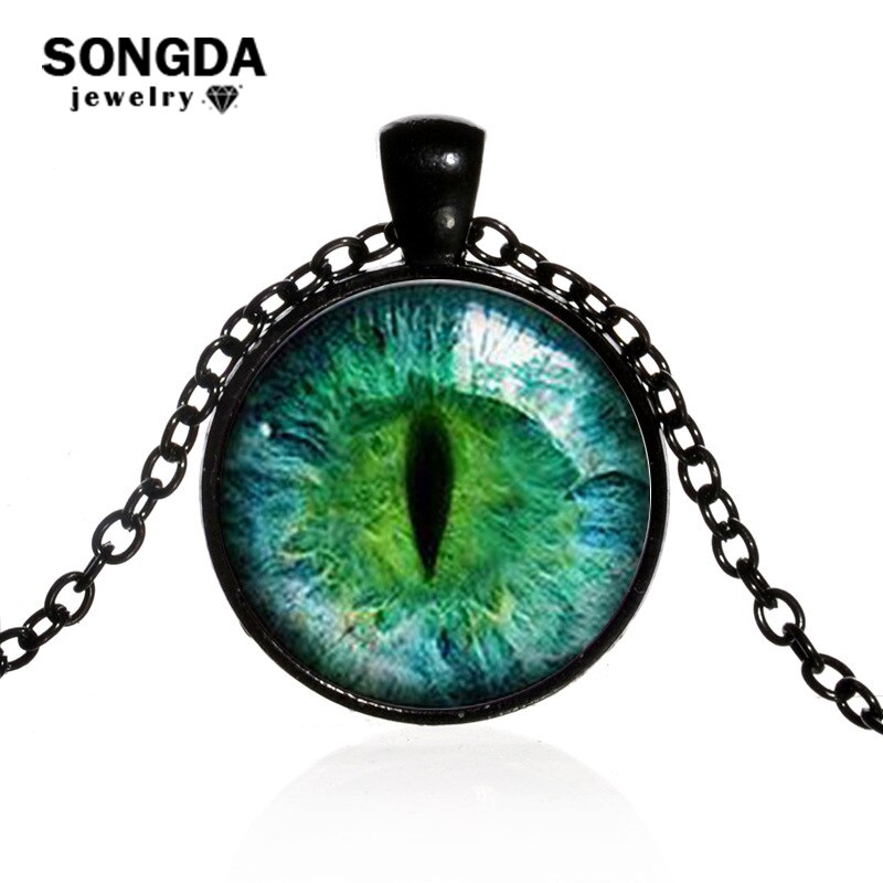 Dragon Eyes Necklace Evil Eye Round Clear Glass Cabochon Time Gem Handmade Necklaces Pendants Personality Gothic Jewelry