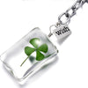Dried Green Four Leaf Clover In Glass Ball Keychain Women Bag Hanging Charm Key Chain Lucky Trinkets St Patricks Day Gift