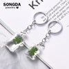Dried Green Four Leaf Clover In Glass Ball Keychain Women Bag Hanging Charm Key Chain Lucky Trinkets St Patricks Day Gift