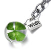 Dried Green Four Leaf Clover In Glass Ball Keychain Women Bag Hanging Charm Key Chain Lucky Trinkets St Patricks Day Gift