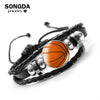 Favorite Basketball Snap Button Bracelet Punk Black PU Leather Bracelet Men Boys Wristband Ball Sports Hobby Accessories
