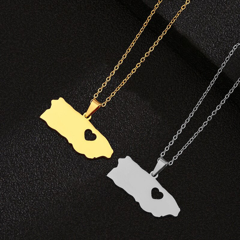 SONYA Heart Puerto Rico Map Pendant Necklaces for women Ethnic Stainless Steel Gold Color PR Puerto Ricans Party Jewelry Gifts
