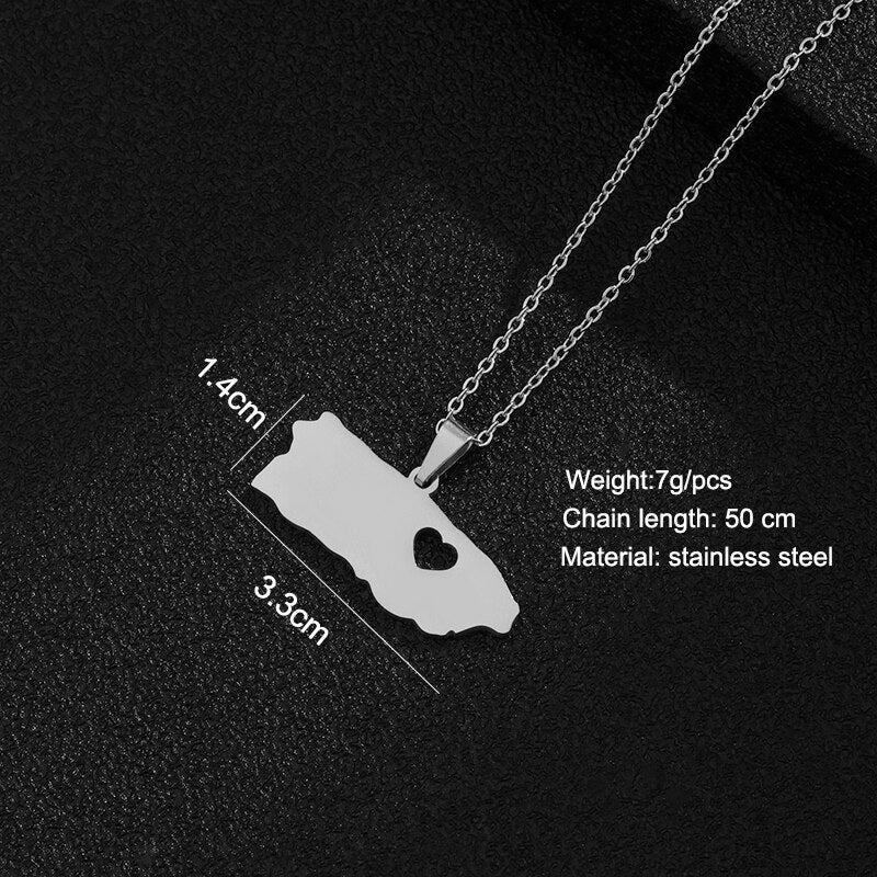 SONYA Heart Puerto Rico Map Pendant Necklaces for women Ethnic Stainless Steel Gold Color PR Puerto Ricans Party Jewelry Gifts
