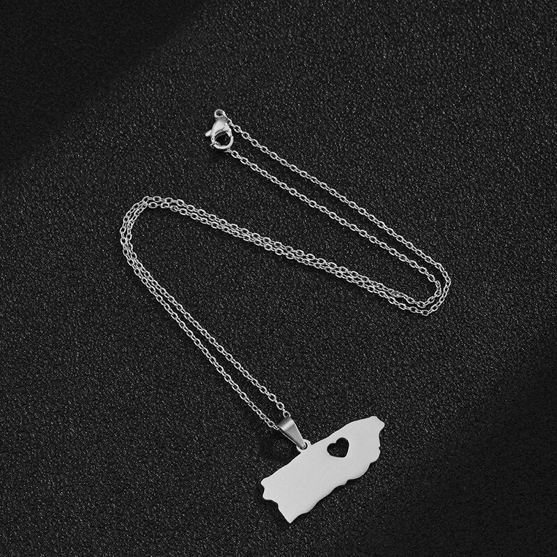 SONYA Heart Puerto Rico Map Pendant Necklaces for women Ethnic Stainless Steel Gold Color PR Puerto Ricans Party Jewelry Gifts