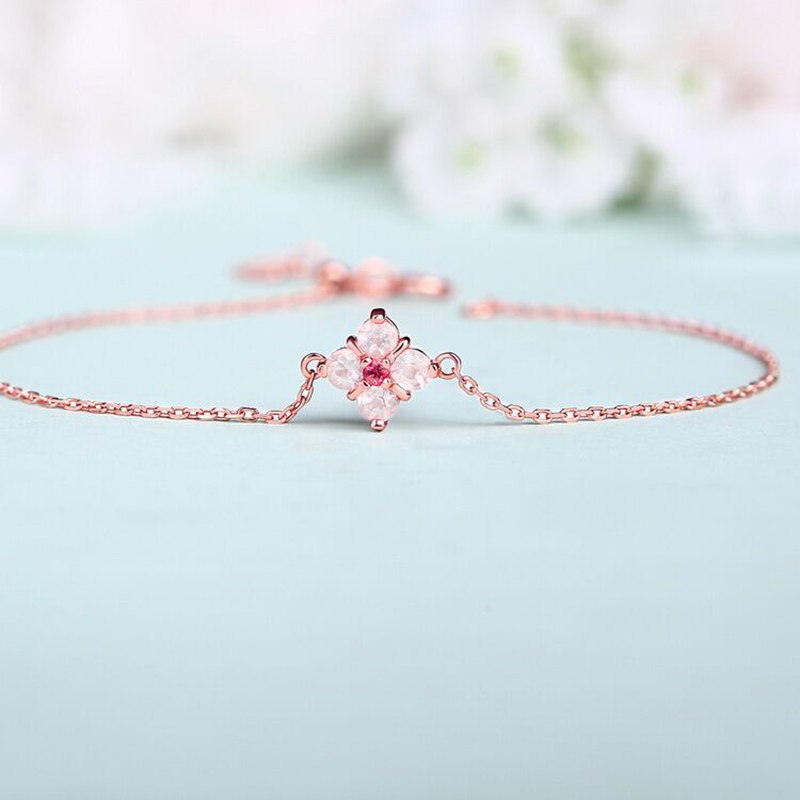18K Rose Gold Jewelry Bracelet 925 Sterling Silver Topaz Stone Powder Tourmaline Bracelet Women's Fine Jewelry