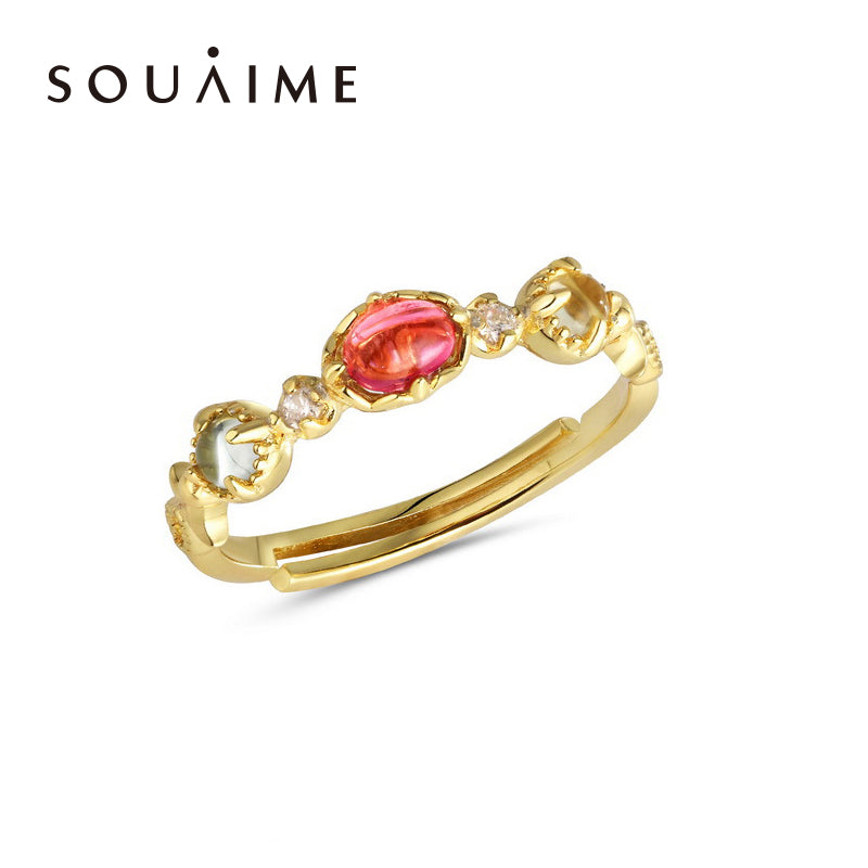 2020 Hot Fashion RealJewelry in Sterling Silver Red Tourmaline Topaz Lemon Crystal Wedding pearl Ring For Women Gift