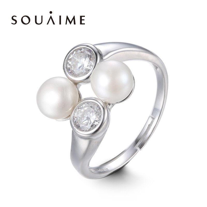 Fashion 100% Natural Pearl Ring Jewelry 925 Sterling Silver Interlaced Rings Pearl Wedding Rings For Women