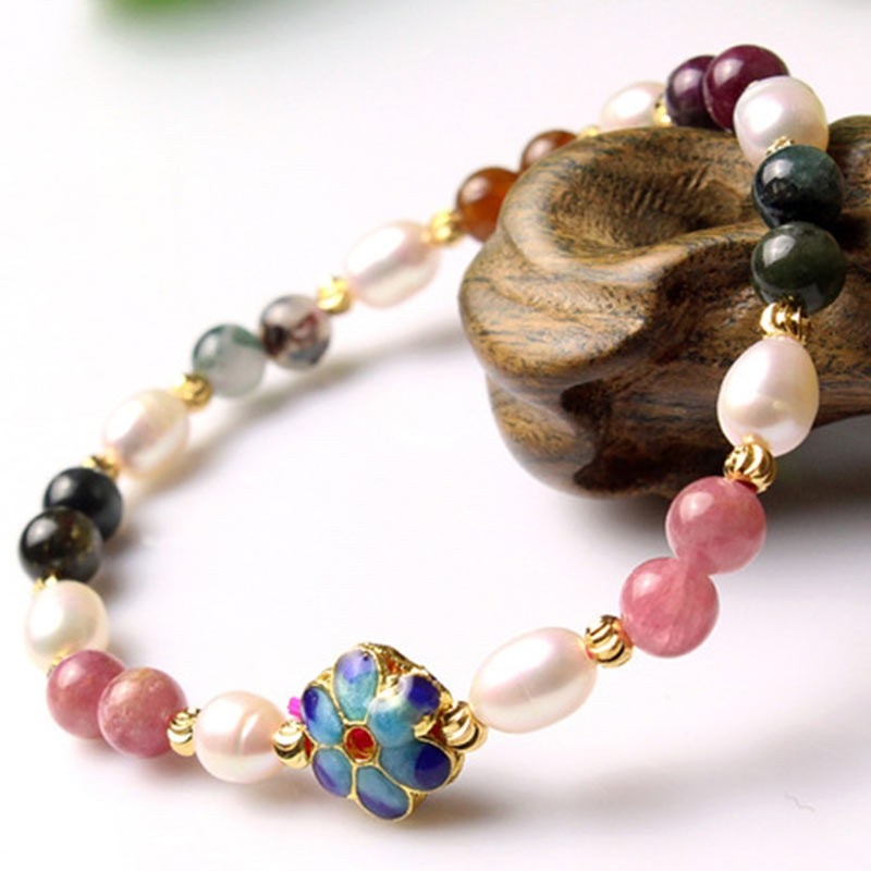 Natural Tourmaline Hand String Natural Pearl Bracelet DIY Fashion Jewelry Broccoli Crystal Bracelet Jewelry Lady Gift