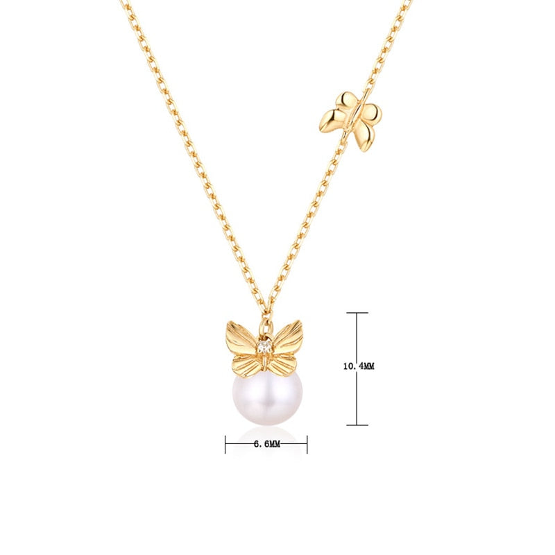 New S925 Sterling Silver Pearl Necklace 45cm Simple Fashion Elegant Bow Pendant Women's Boutique Jewelry