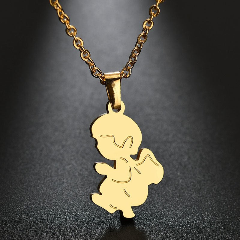 Mom's Baby Little Angel Parent-child Necklace Cute Baby Foot Feet Photo Crystal Glass Cabochon Necklace Love Gift Jewelry