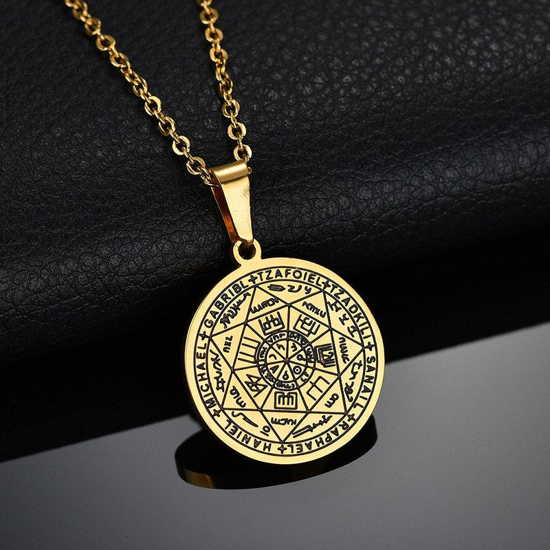 SPARK Retro Stainless Steel Heptagram Solomon Talisman Necklace For Men Women Gold Coin Totem Amulet Pendant Necklace Party