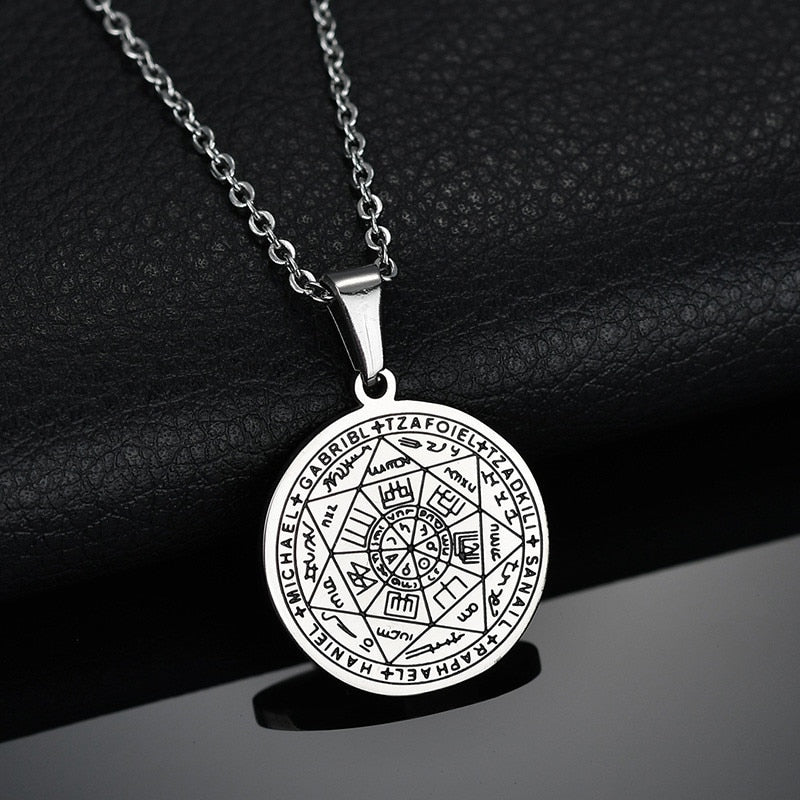 SPARK Retro Stainless Steel Heptagram Solomon Talisman Necklace For Men Women Gold Coin Totem Amulet Pendant Necklace Party