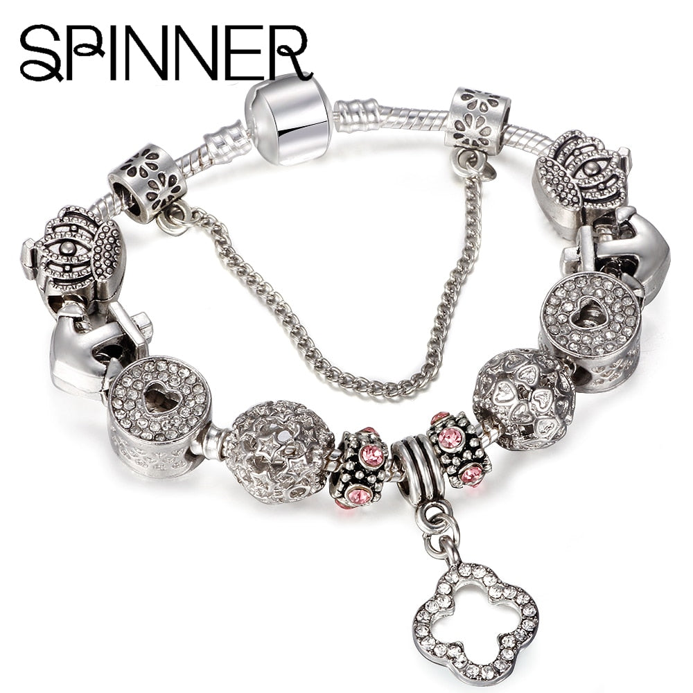 HOMOD-Vintage-Clover-Beads-Charm-Bracelet-Silver-925-for-Women-Original-Safety-Chain-Jewelry