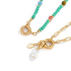 SRCOI Bohemia Gold Color Paperclip Chain Sailor&#39;s Clasp Chokers Colorful Beaded Flower Pearl Necklace Layered Tribal Jewelry