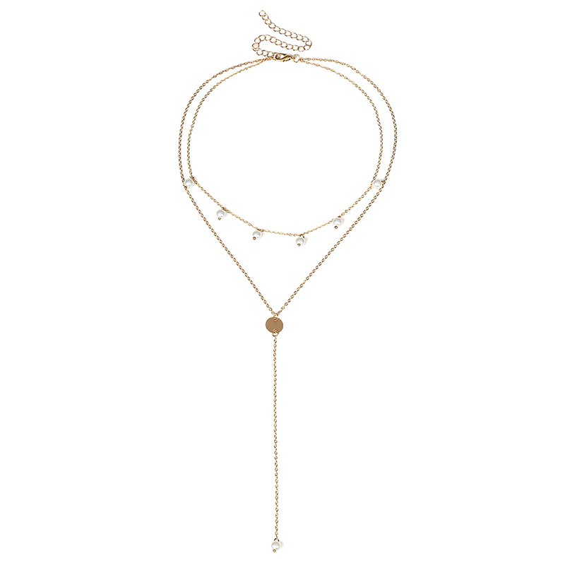 Coin Choker Pearl Long Necklace Pendant Trendy Boho Gold Silver Color Double Layering Chain Necklace Collar For Women 2020