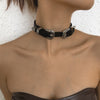SRCOI Harajuku Punk Leather Belt Neckband Necklace Exaggerated Sexy Metal O-ring Buckle Collar Choker With Heart Charms Pendant