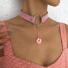 SRCOI Harajuku Punk Leather Belt Neckband Necklace Exaggerated Sexy Metal O-ring Buckle Collar Choker With Heart Charms Pendant
