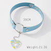 SRCOI Harajuku Punk Leather Belt Neckband Necklace Exaggerated Sexy Metal O-ring Buckle Collar Choker With Heart Charms Pendant