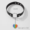 SRCOI Harajuku Punk Leather Belt Neckband Necklace Exaggerated Sexy Metal O-ring Buckle Collar Choker With Heart Charms Pendant