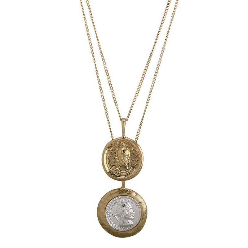 Retro Gold Color Portrait Coin Necklace Pendant Minimalist Coin Disc Layering Choker Necklaces For Women Vintage Accessory