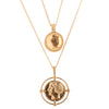 Vintage Gold Color Carved Coin Necklace Figure Medal Long Chain Double Layered Necklace Pendant Personalized Women Choker