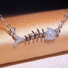 Cute Fish Bone Pendant Necklaces For Women Real 18K Au750 Rose Gold 0.08CT VS G Natural Diamond Fine Jewelry Party Gift