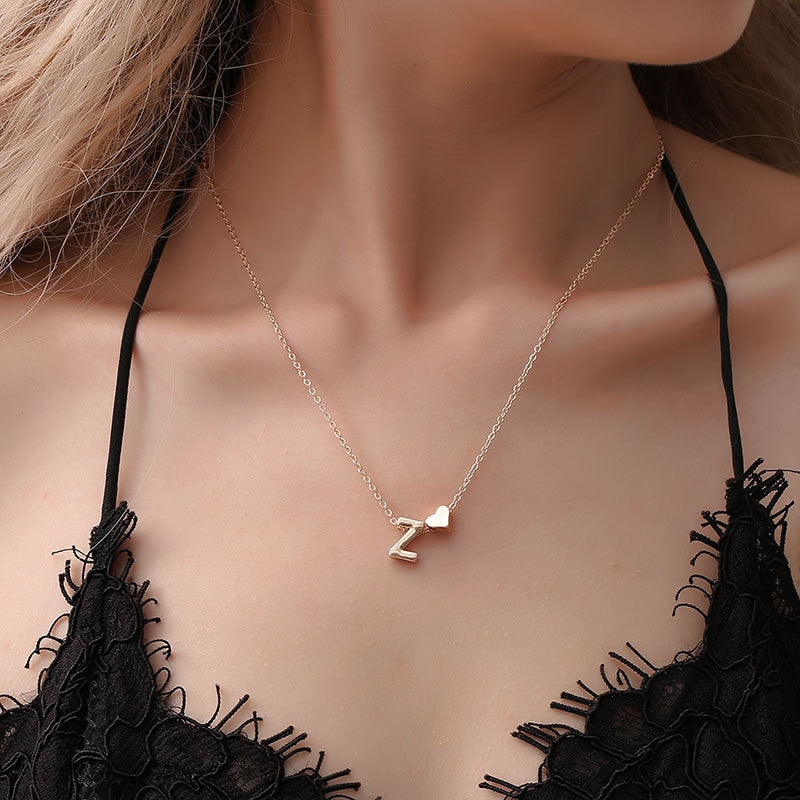 SUMENG  Tiny Heart Dainty Initial Necklace Gold Silver Color Letter Name Choker Necklace For Women Pendant Jewelry Gift