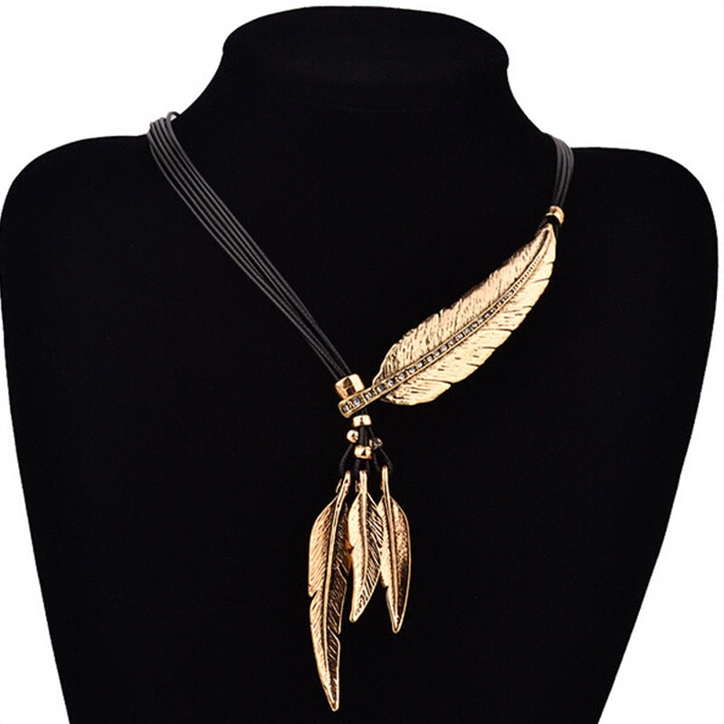 SUMENG Bohemian women girl Alloy Feather Antique Vintage Time Necklace Sweater Chain Pendant Jewelry Gifts