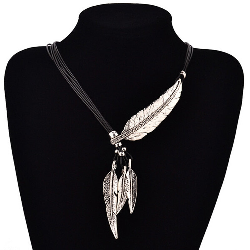 SUMENG Bohemian women girl Alloy Feather Antique Vintage Time Necklace Sweater Chain Pendant Jewelry Gifts