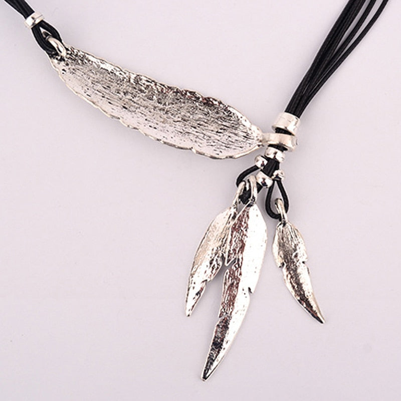 SUMENG Bohemian women girl Alloy Feather Antique Vintage Time Necklace Sweater Chain Pendant Jewelry Gifts