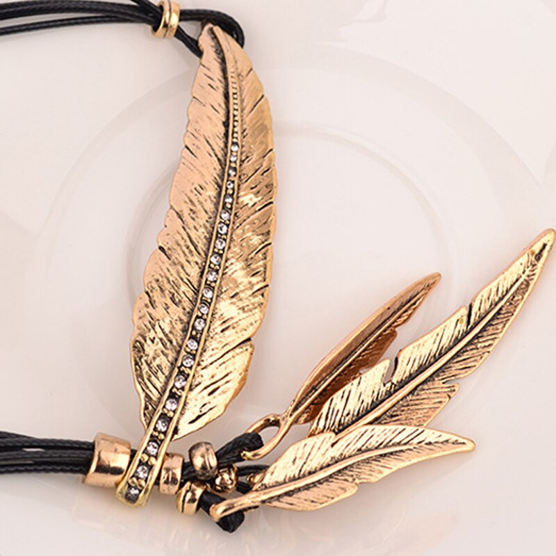 SUMENG Bohemian women girl Alloy Feather Antique Vintage Time Necklace Sweater Chain Pendant Jewelry Gifts
