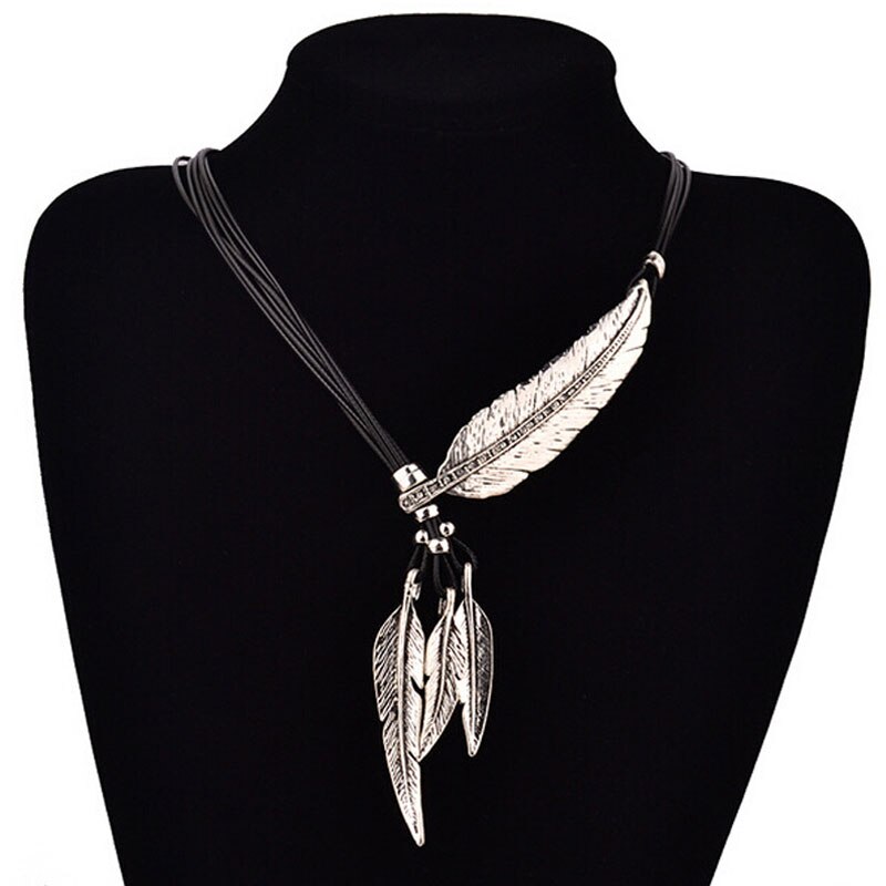 SUMENG Bohemian women girl Alloy Feather Antique Vintage Time Necklace Sweater Chain Pendant Jewelry Gifts