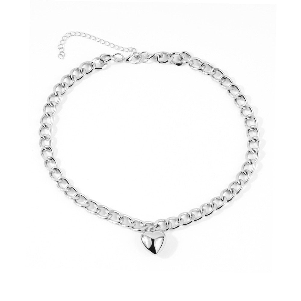 SUMENG  2022 Neck Chain Cute Heart Lock Necklace Gold Silver Color Choker Necklace Pendant Women Accessories