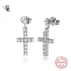 Regalos Comunion Cross Stud Earrings Genuine 925 Sterling Silver Earrings Hearts&Arrows Cubic Zirconia Women jewelry