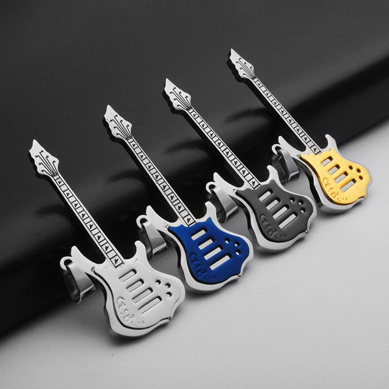SUNNERLEES Jewelry Stainless Steel Guitar Pendant Necklace Silver Color Gold Plated Link Chain For Men Women Gift SP108