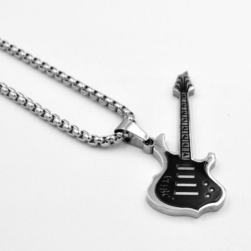 SUNNERLEES Jewelry Stainless Steel Guitar Pendant Necklace Silver Color Gold Plated Link Chain For Men Women Gift SP108