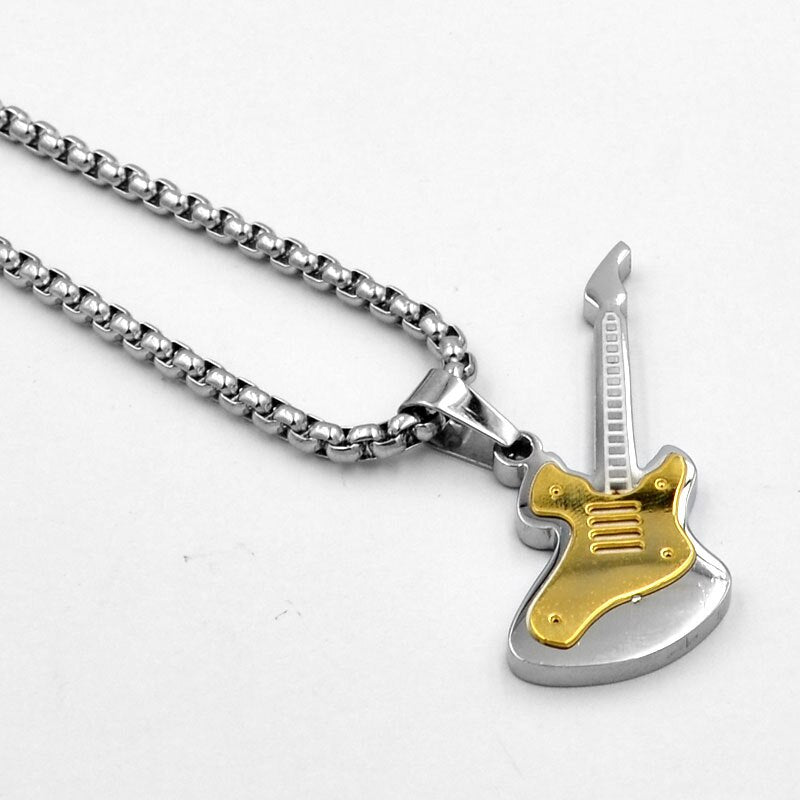 SUNNERLEES Jewelry Stainless Steel Guitar Pendant Necklace Silver Color Gold Plated Link Chain For Men Women Gift SP108