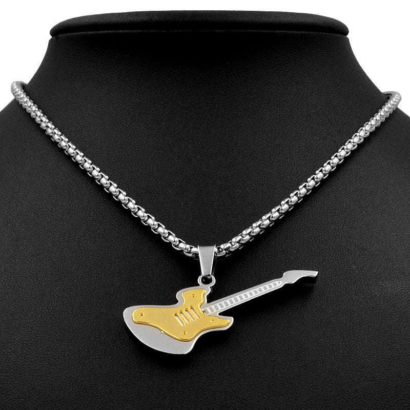 SUNNERLEES Jewelry Stainless Steel Guitar Pendant Necklace Silver Color Gold Plated Link Chain For Men Women Gift SP108