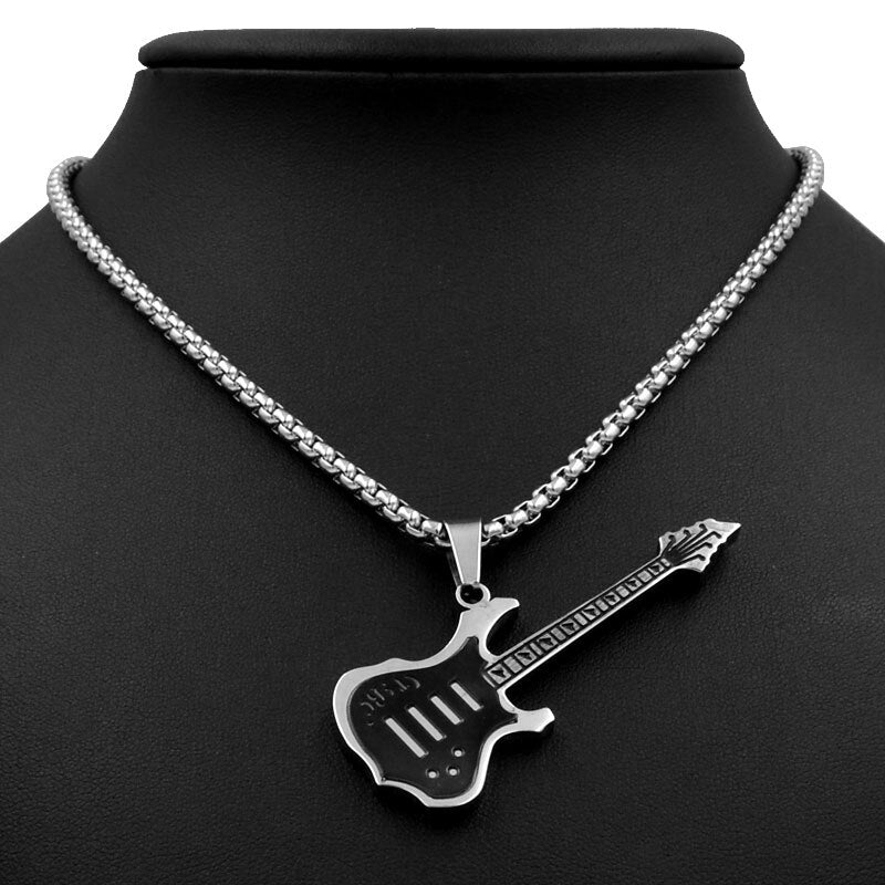 SUNNERLEES Jewelry Stainless Steel Guitar Pendant Necklace Silver Color Gold Plated Link Chain For Men Women Gift SP108