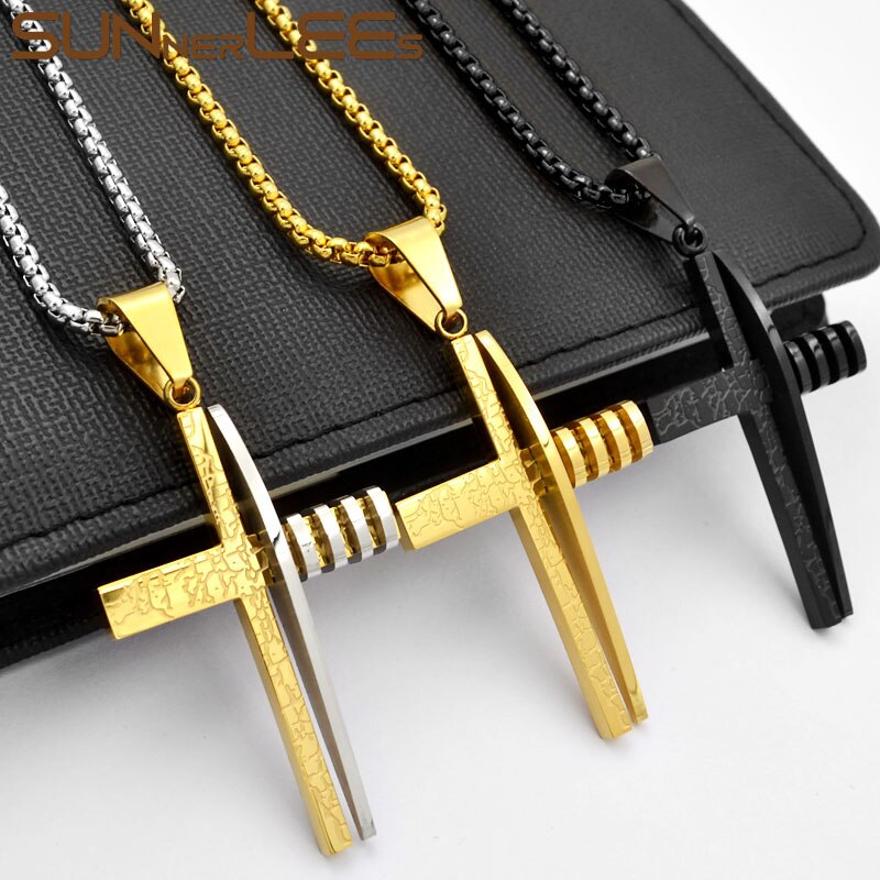 SUNNERLEES Jewelry Stainless Steel Jesus Christ Cross Pendant Necklace Silver Color Gold Plated Link Chain Men Women Gift SP241